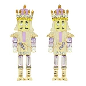 Pink and Lavender Rhinestone and Pearl Nutcracker Enamel Drop Earrings